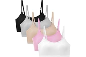 WISREMT 5 Pack Girls Sports Bra with Fixed Pad and Adjustable Strap Kids Teens Wireless Bralette Training Bras Cotton Bras