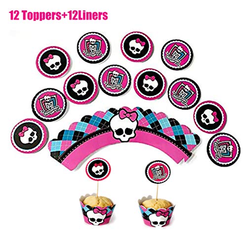 Dream Loom Cupcake Toppers and Liners,24Pcs Holiday Pattern Cupcake Wrappers Baking Supplies,Cake and Muffin Decoration for Festival Theme and Birthday Party (Halloween)