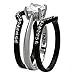 FlameReflection Stainless Steel Wedding Ring Set for Women Cushion Cut Cubic Zirconia Ring Set Black or Brown (Optional with CZ Stud Earrings)