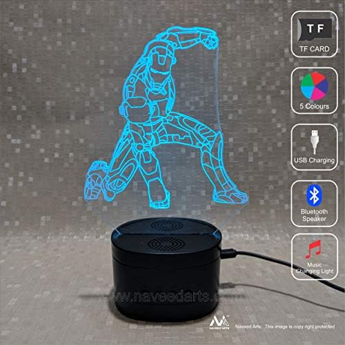 Naveed Arts - Valentine Gift Online - Bluetooth Speaker 3D Illusion LED lamp -Iron Man- 5 Colour Changing for Decoration/Gift - BTL087 - Factory Outle