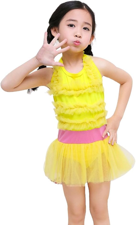 Amazon Co Jp Smile子供 水着 キッズ ワンピース水着 女の子 連体ビキニ フード付き 韓国風 上品 海水浴 スカート 女児 イエロー 服 ファッション小物
