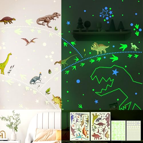 SNAIL GARDEN 668 Pcs Glow in The Dark Dinosaur Wall Stickers