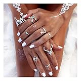 Suyi 6 Pcs Vintage Silver Geometry Arrow Turquoise Antlers Joint Knuckle Nail Midi Ring Set R3