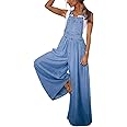chouyatou Women's Loose Adjustable Strap Wide Leg Denim Bib Overall Jeans Pants