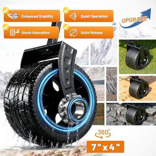 Carrello Pieghevole da Giardino 200L 180KG, Carretto da Spiaggia con Grandi Ruote, Carrelli da Trasporto con Maniglia Regolabile per Campeggio, Shopping e Attività All'aperto (Nero)