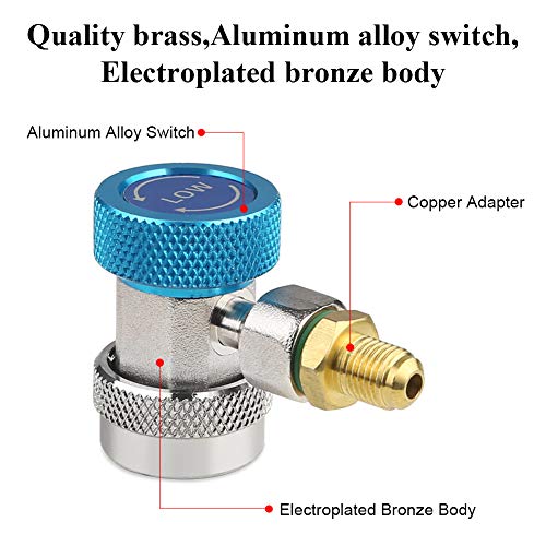JDMON Adjustable AC R134A Quick Coupler Connector Adapters Fitting High Low 1/4 inch SAE HVAC Manifold Gauge Hose Set (R134A) - Thumbnail 3