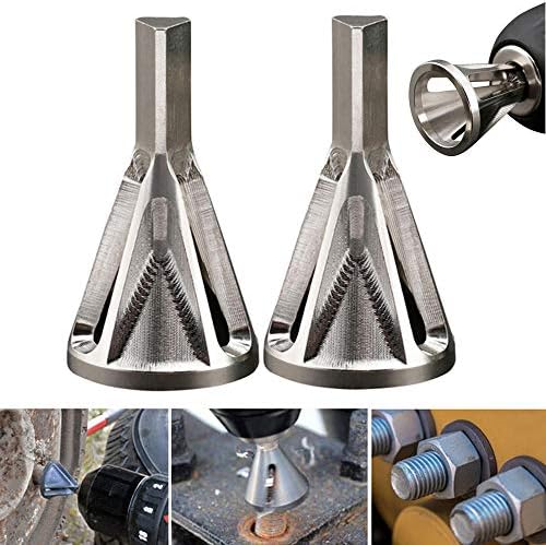 New Chamfering Tool Deburring Outer Chamfering Device Stainless Steel Deburring External Chamfer Tool Drill Bit Remove Burr Silver (2 x Deburring Chamfer Tool)