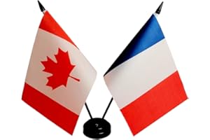 Zigvert Canada France Friendship Flag, Twin Table Flag, French Office Table Flag on Stand Base, Decorative Desk Flags, Red, W