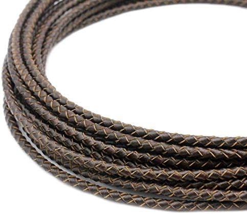 5 Yards 3mm Braided Leather Strap Round Folded Leather Cord Bracelet Necklace Making Bolo Tie (Dark Brown)