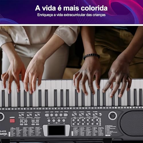 Teclado Musical 61 Teclas Piano Digital Eletrônico com Microfone Alto-falante Integrado Teclado Portátil Iniciante Teclado Musical Profissional