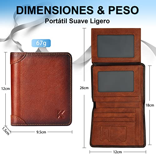 Portefeuille Homme, Kaisangtu Porte Carte De Credit en Cuir Véritable Anti RFID/NFC 11 Emplacements pour Carte Crédit, 2 Compartiment à Billets Support de Carte d\'identité avec Boîte Cadeau (Brun)