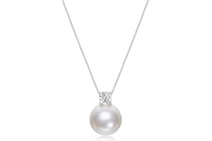 Mameloly Pearl Necklaces for Women Dainty 925 Sterling Silver Cubic Zirconia CZ 10MM Single White Simulated Pearl Pendant Nec