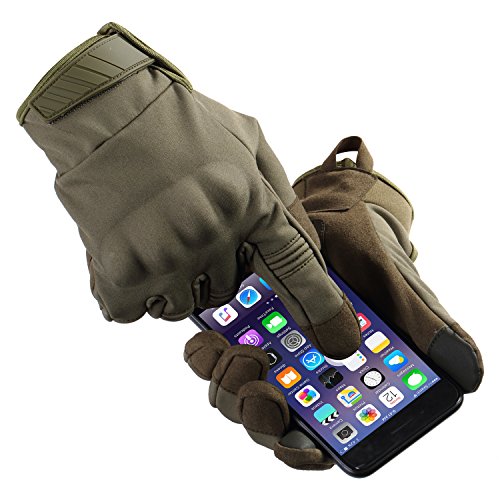 JIUSY Winter Windproof Warmer Touch Screen Military Rubber Hard Knuckle Tactical Gloves Full Finger Gloves for Cycling Motorcycle Hunting Snowboard Riding Bicycle Work Outdoor Green Size Small