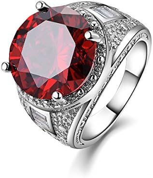 SUOHUAN Fashion Jewelry Big Round Stone Red Created Ruby Cz White Gold Plated Solitaire Wedding Engagement Promise Ring Band for Men Size 7 to 10