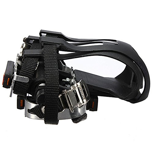 1 Pairs Alloy Cycling Fixie Road Mountain Bike Bicycle Pedals + Toe Clips + Straps Black