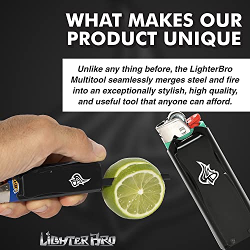 LighterBro BMF - Stainless Steel Sleeve to Transform Your Pocket Lighter - Lighter Case with Poker, Super Sharp Knife & Scissors, Bottle Opener, Screwdrivers, & Keychain Holder