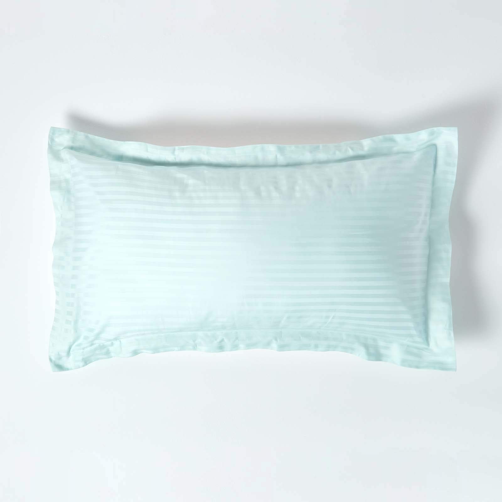 HOMESCAPES Blue Pure Egyptian Cotton King Size Oxford Pillowcase 330 TC 500 Thread Count Percale Equivalent Satin Stripe Pillow Case