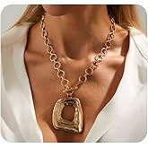 Twentylo Chunky Gold Statement Pendant Necklace Large Square OT Clasp Drop Necklace for Women Geometric Punk Hip Hop Cool Jewelry