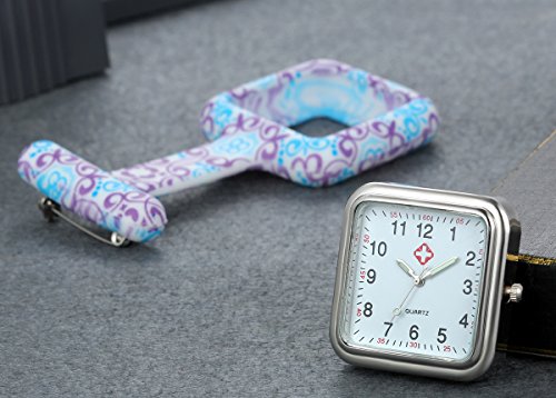 Lancardo Fob Watch for Nurses and Doctors in White Silicone Hygienic Protection Cover (Purple)