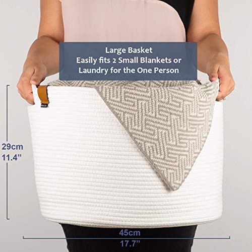 DENJA & CO Large Blanket Basket for Living Room White Farmhouse Woven