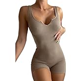 Boolavard Womens Sexy Ribbed Sleeveless Bodysuit Stretch Leotard Shorts Romper Jumpsuit