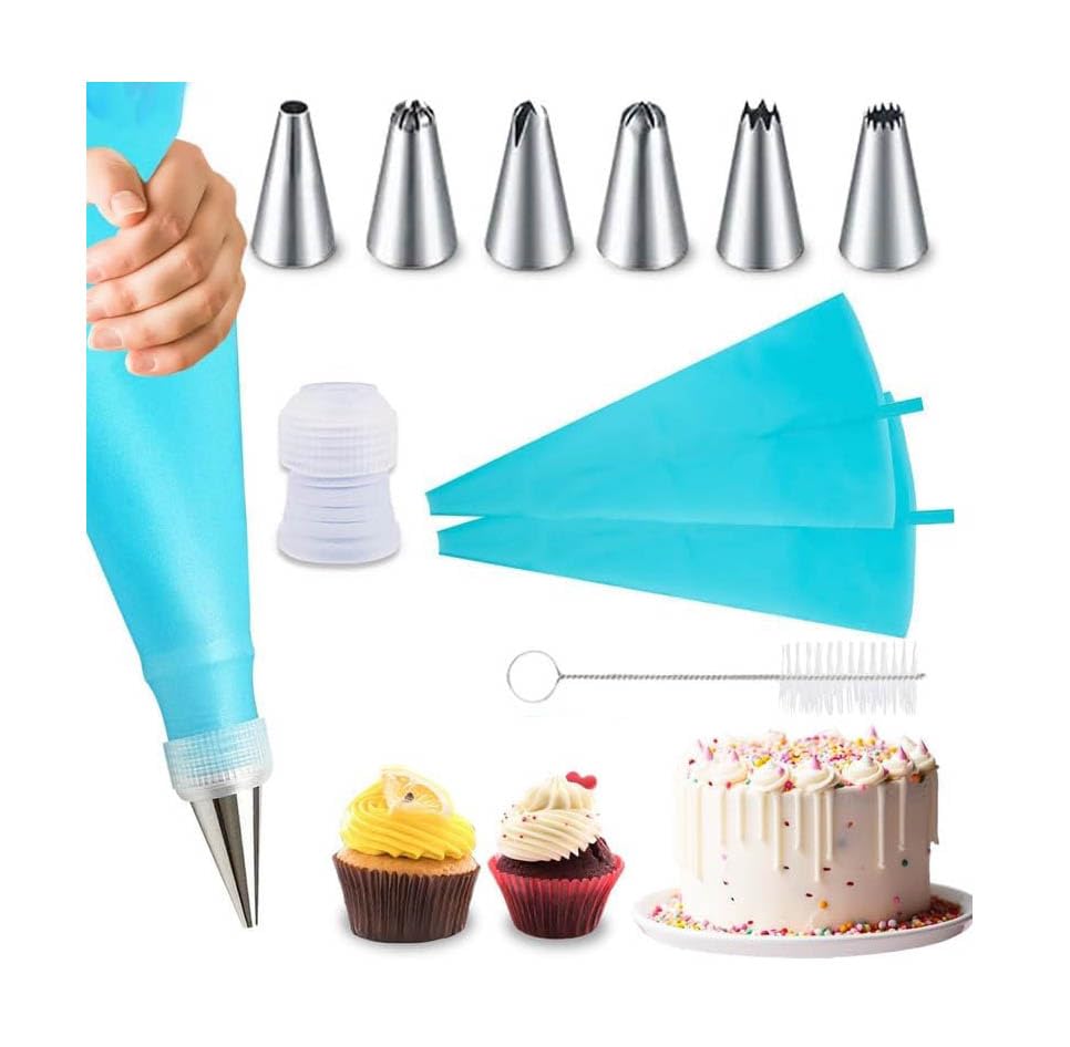 11pcs Stainless Russian Piping Nozzle Tips Cake Flower Icing Decorating Baking DIY Pastry Making Dessert Supplies Set with Blue Silicon Piping Bag