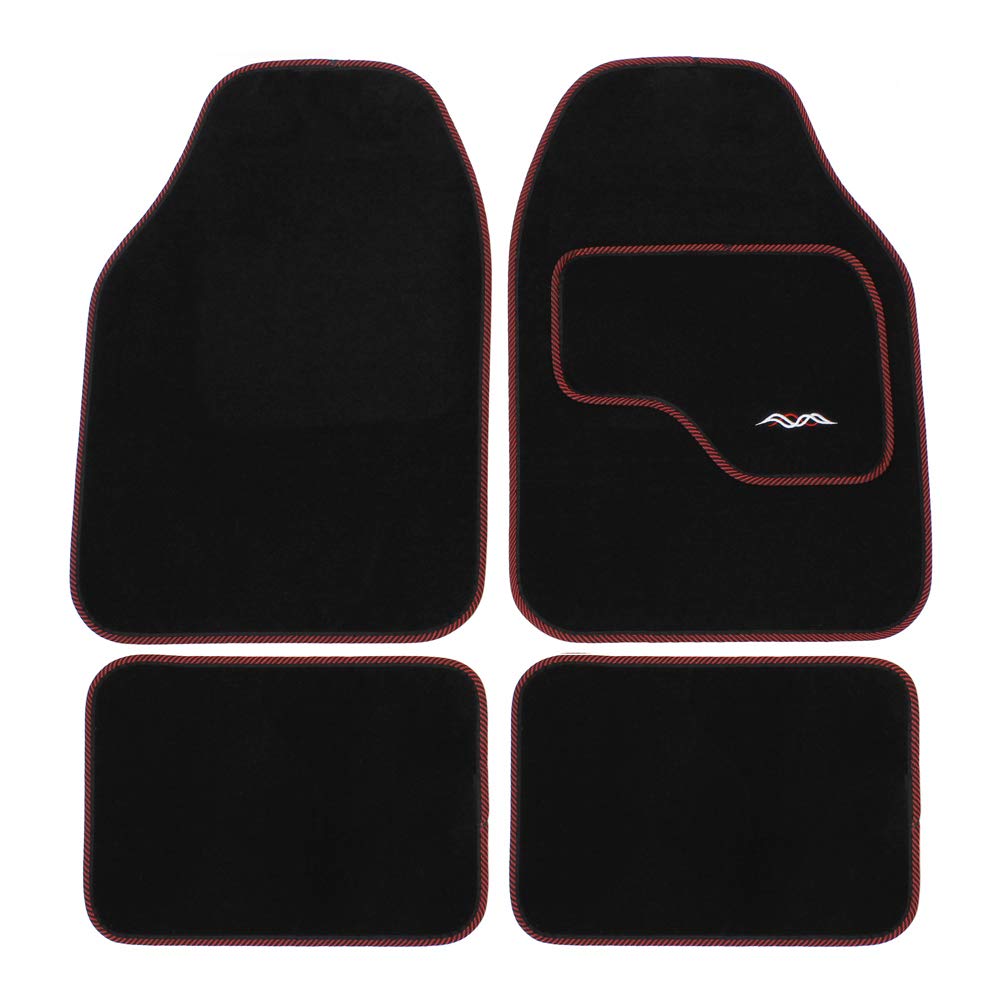 JVL 01-929RD Universal PVC Backed Carpet Car Mat Style Set, Black/Red, 4 Pieces