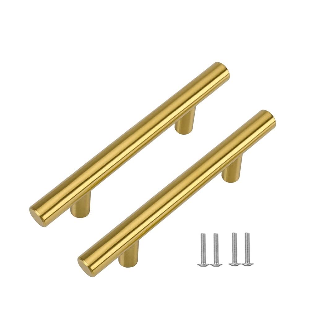 SYDARSYN 6 Pack Kitchen Cupboard Handles 96mm - Stainless Steel Cabinet Handles Gold Wardrobe Drawer Furniture Door T Bar Pull Handles — image 1