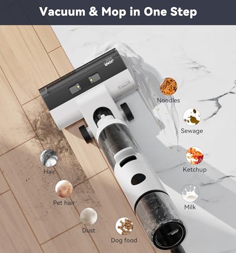 JONR ED12 Cordless Wet Dry Vacuum and Mop, 3-in-1 Self-Cleaning Floor Washer for Hardwood Tile Laminate, 0.1 Inch Edge Cleaner, Self-Propelled, Lightweight for Spills Pet Hair (L)