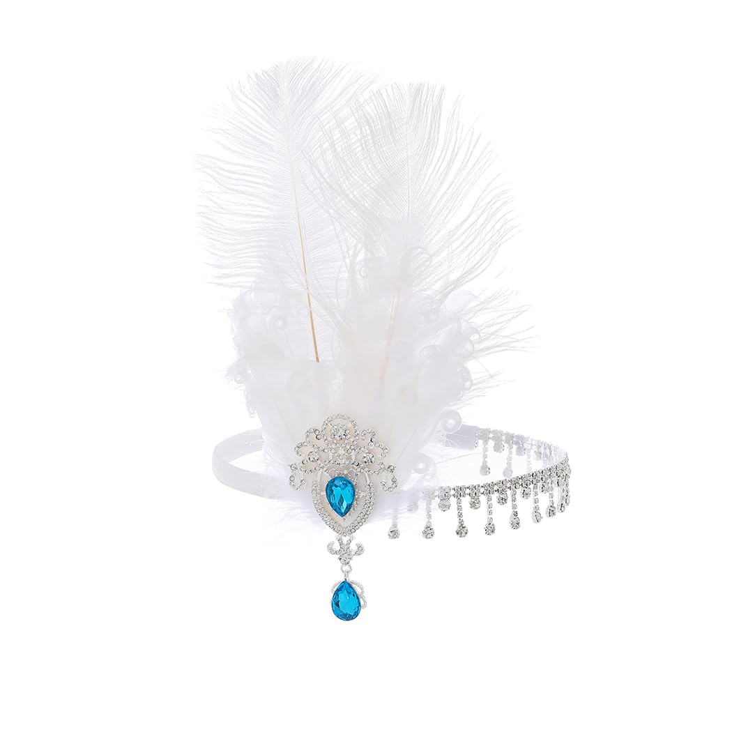 IYOU Women Feather Flapper Headpiece White Crystal Headband Crystal 1920s Great Gatsby Hair Accessories for Wedding Party Festival Prom Tea Party