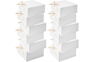 WLUSEAXI 12pack Gift Boxes with Lids,White Gift Boxes Bulk with Gold Bow Ribbon,Bridesmaid Proposal Box for Presents Kraft Paper for Wedding,Christmas,Halloween,Baby Shower