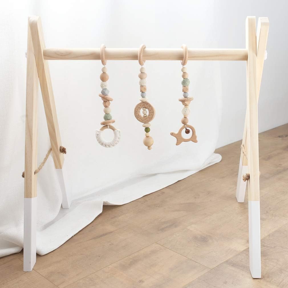 Mamimami Home Baby Wood Play Gym Activity Gym Infant Wooden Stand Activity Center Foldable Frame Sensory Toys Newborn Gift
