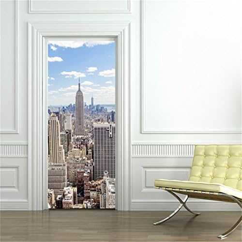 GWELL Creative Door Wall Sticker,New York Manhattan Door Mural Decals Self-Adhesive Waterproof Wallpaper DIY Home Bedroom Decor Poster Decoration 30x79