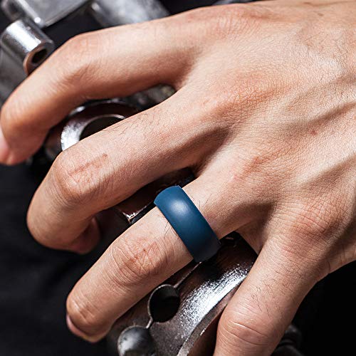 ThunderFit Men's Silicone Wedding Rings Multipack - Classic & Striped 8.7mm Wide Bands, 1/4/7 Pack Options