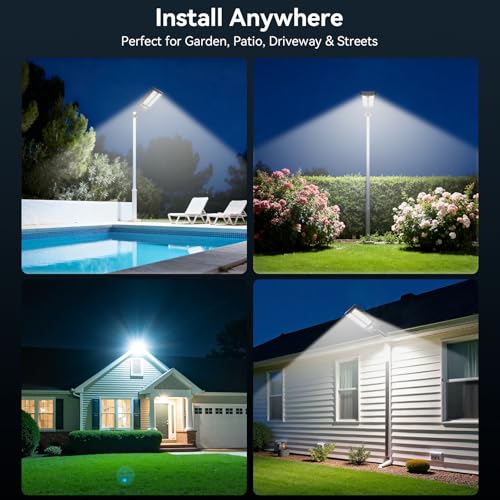 JADIDIS 800W Solar Street Light with Remote Control, IP67 Waterproof Solar Lights for Outdoor Use with Motion Sensor, Solar Lights 6500K Super Bright LED Solar Spotlights for Gardens, Garages, Str