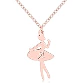 MANZHEN Rose Gold Ballerina Dancer Recital Gift Ballet Dance with Initial Alphabet Pendant Necklace Girls Jewelry
