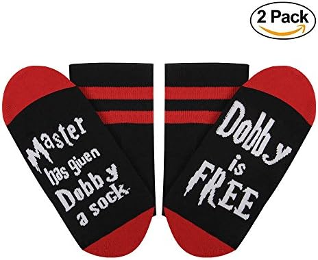 2 Pack Harry Potter Novelty Socks, Master Has Given Dobby a Sock Dobby is Free, Funny Saying Combed Crew Socks For Men, Women, Boy, Girl (red)