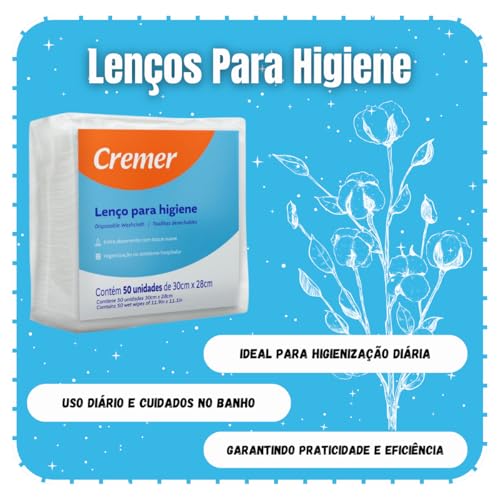 Lenço De Banho e Higiene Cremer Pacote Com 50 Unidades