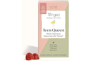Winged Wellness Teen Queen Multivitamins for Teen Girls - Helps with Mood and Hormonal Health - for Ages 13+, Vegan & Gluten Free - Green Apple, 25 Servings