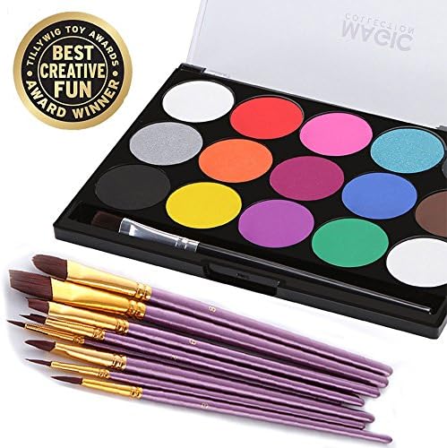 Noxm Face Paint, 15 Colors Body Paint Kit, Face Paint Kit, Non Toxic Water-based Face Painting Kit with Brush, Face Paint Makeup Kit, Clown Makeup Kit for Kids, Adults on Halloween, Christmas, Party