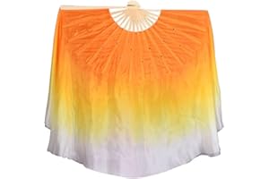 HEARTTOUCH Women Short Silk Belly Dance Fan Veils Hand Made Taichi Kungfu Silk Dancing Fans for Dance Performance