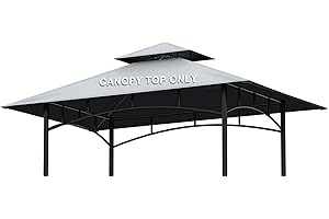 Grill Gazebo Replacement Canopy Top - AONEAR 5'x8' Outdoor BBQ Tent Roof Cover Double Tiered Outdoor Grill Shelter Fit for Model L-GG001PST-F (Gray)