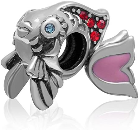 Choruslove Pink Movable Tail Fish Red Crystal Charm in 925 Sterling Silver for European Brand Bracelet Compatible