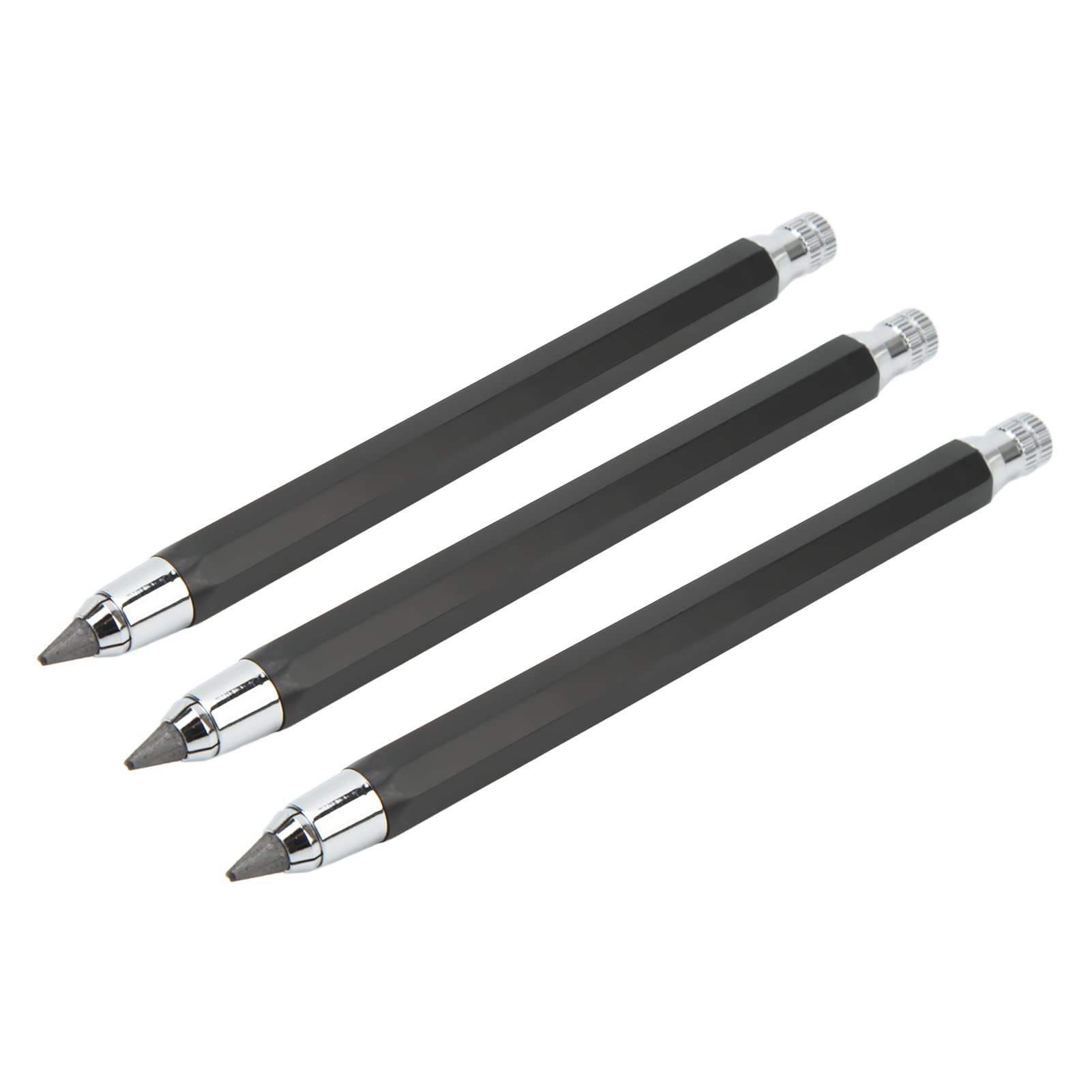 3Pcs Mechanical Carpenter Pencil Set, 5.6mm Graphite Pencils with Sharpener, Comfortable to Use, Wide Application (Black)