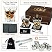Whiskey Stones Gift Set for Men - 8 Chilling Stainless-Steel Whiskey Cubes, 2 Large Classic Glasses 11oz, Slate Stone Coasters, Velvet Storage Pouch, Silicone-Tipped Tongs in a Real Pinewood Box