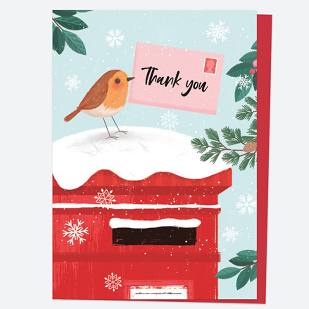 Christmas Thank You Open Out Cards - Postbox & Robin - Special Delivery - Pack of 10. Robin Christmas Thank You Cards, Postbox Christmas Thank You Cards, Cute Christmas Thank You Cards. (11 0030)