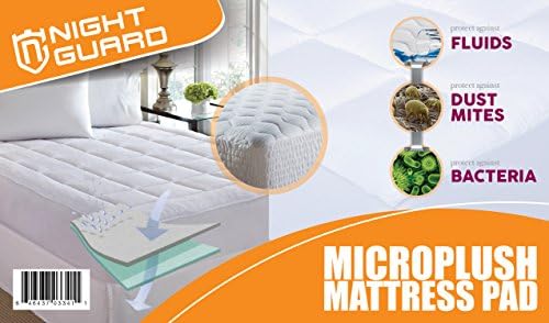 Night Guard Mattress Pad Overfilled Ultra Soft Hypoallergenic Microplush Topper - 220gsm - Fits Mattresses Up to 18 inch - Improves Sleeping Quality – Washable - Deep Fitted Pocket (Queen)