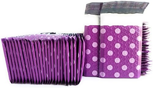Kelkaa #000 Purple Poly Bubble Mailers Bulk Self Seal Padded Envelopes 4" x 8" Purple Shipping Bubble Mailer Bags with Lavender Dots (Pack of 50)