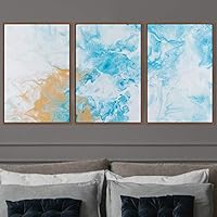 3 Piece Framed Canvas Wall Art Blue Pastel Liquid Canvas Prints Home Artwork Decoration for Living Room,Bedroom - 16