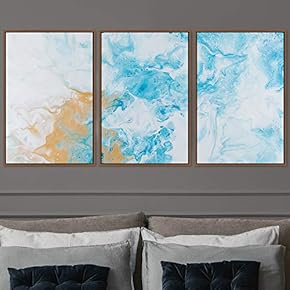 signwin 3 Piece Framed Canvas Wall Art Blue...
